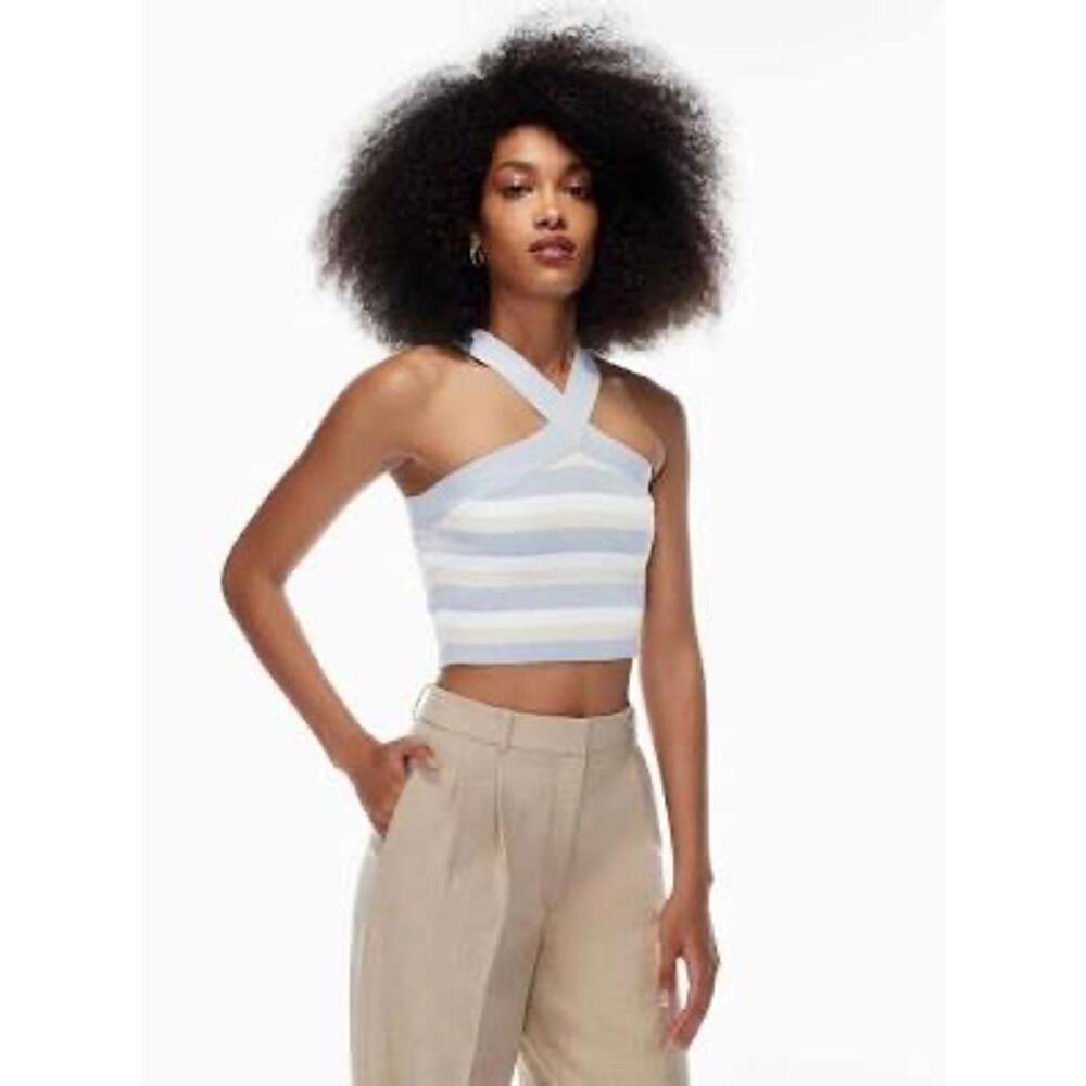 Aritzia Babaton Sculpt Knit Criss Cross Cropped Tank Cement Blue Size XS (0/00)